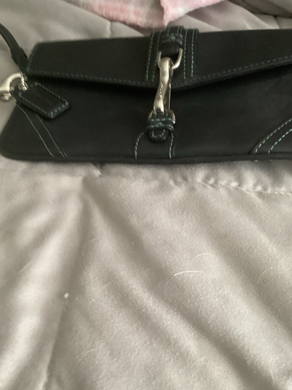 Coach Black Wristlet Clutch with Teal Stitching